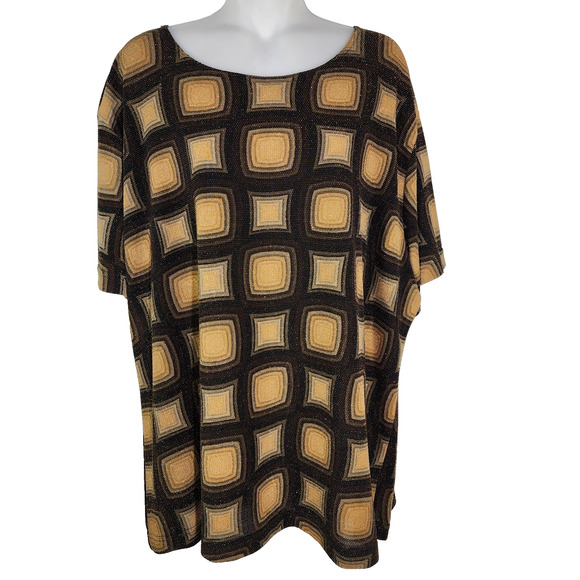 Vintage Joanna Plus Top 2X Gold Black Metallic Sparkle Geometric Short Sleeves - Picture 1 of 8